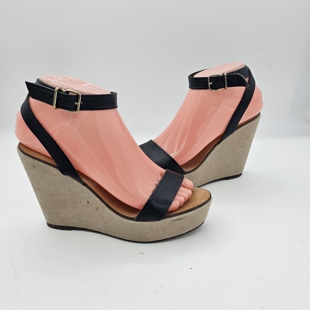 J Crew Womens Tweed Wedge Sandals Open Toe Ankle Strap Made In Italy Black 7.5 - Picture 12 of 13